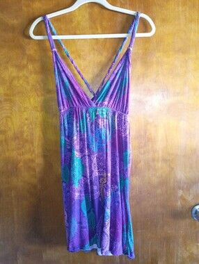 Xhiliration Pretty Print Cute Stretch Knit Spaghetti Straps Summer Beach Dress